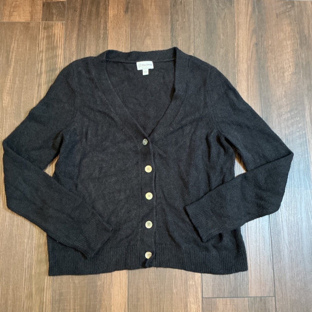 The Drop V-Neck Button Front Cardigan Sweater Black Soft Knit Large Minimalist